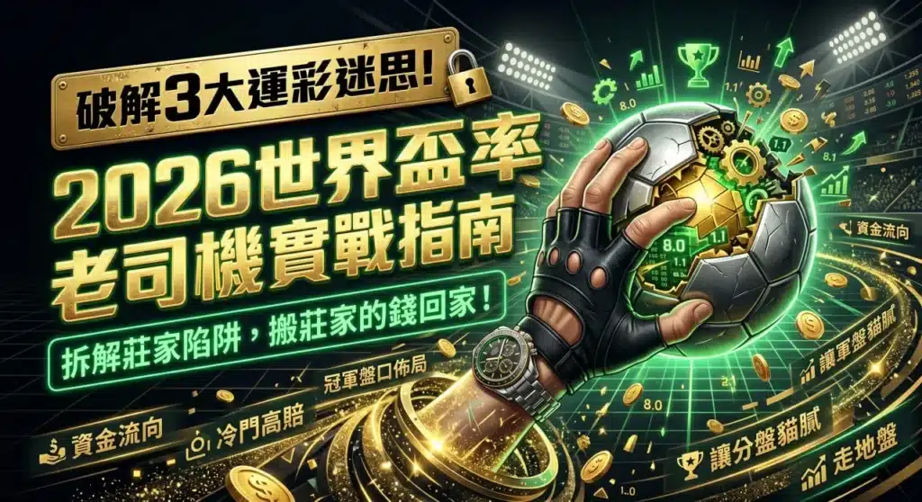 2026世界盃賠率分析圖片，展示數據圖表與資金流向，說明運彩迷思與盤口判讀技巧
